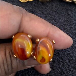 Trifari Gold and Amber Earrings